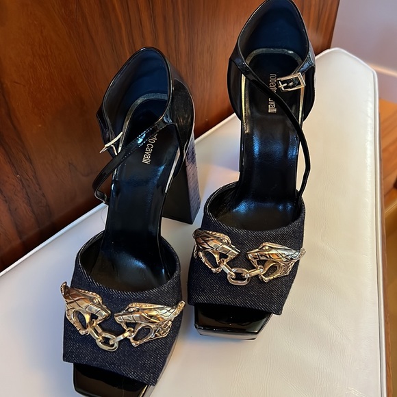 ROBERTO CAVALLI 38 1/2 made in italy. All leather max snake print heel perfect - Picture 3 of 12
